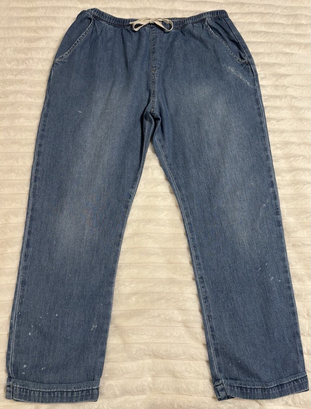 Roxy Women’s XL Blue Denim Pull-On Jeans Drawstring Elastic Waist Pockets